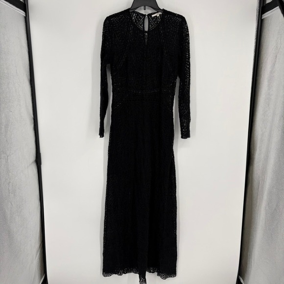 ba&sh Dresses & Skirts - Ba&sh Black Lace Long Sleeve‎ Maxi Dress Keyhole Neckline Sz L Witchy Whimsygoth